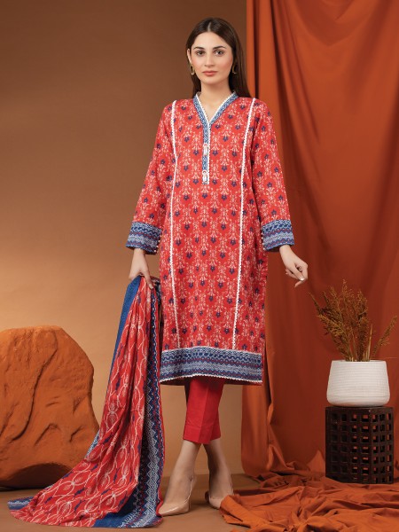 Ace Merak A-WU3PWK22-447 Unstitched Red Printed Khaddar 3 Piece