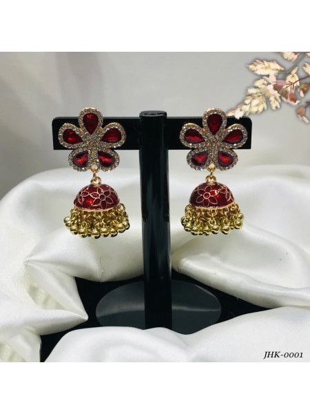 AL-GHAZI JHUMKY (MAHROON FLOWER)-JHK-0001