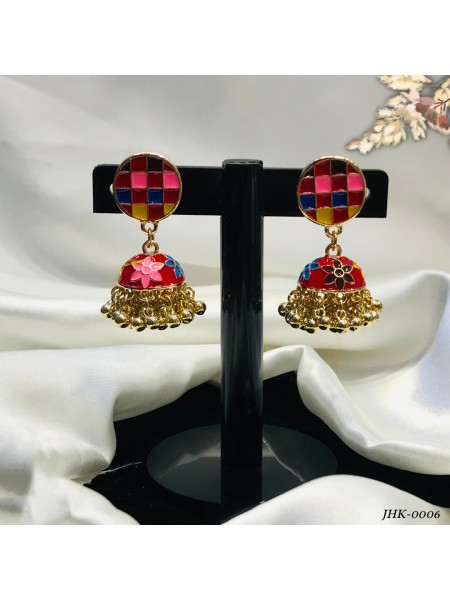 AL-GHAZI JHUMKY (MULTI RED ROUND)-JHK-0006