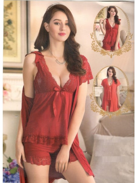 Flourish Women Sleep Wear BD-6290 3 Pc Babydoll & Boyshort Gown Set