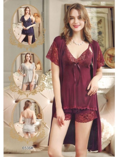 Flourish Women Sleep Wear BD-6536 3 Pc Babydoll & Boyshort Gown Set
