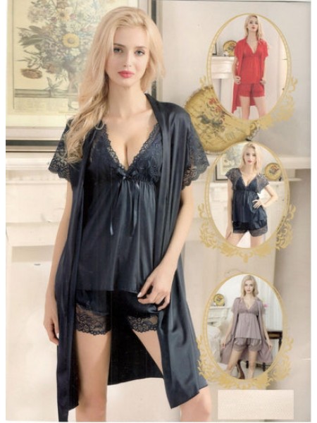 Flourish Women Sleep Wear BD-7614 3 Pc Babydoll & Boyshort Gown Set