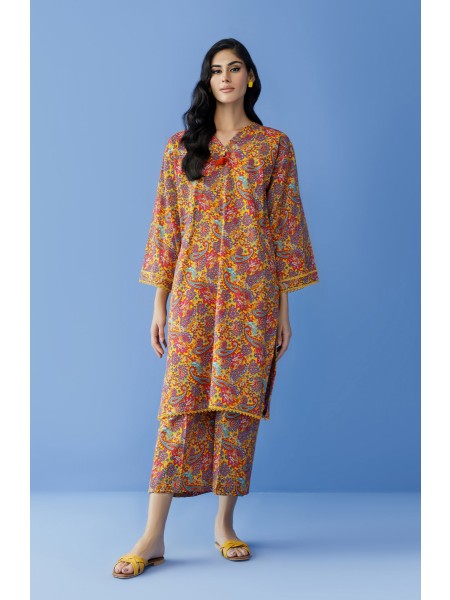 Orient Unstitched 2 Piece Printed Khaddar Shirt and Khaddar Pant - Colour: Yellow - Collection: Winter Print Edit23 - Design code: NRDS-23-179U YELLOW