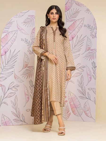 Edenrobe Beige Printed Lawn 3 Piece Unstitched - EWU24A1-26425-3P