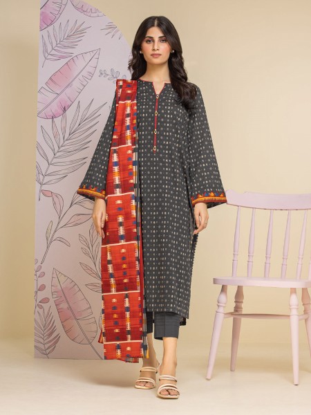 Edenrobe Charcoal Printed Lawn 3 Piece Unstitched - EWU24A1-26126-3P