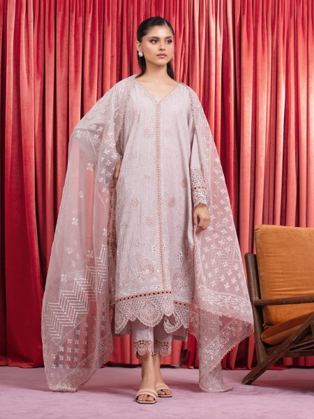 Edenrobe EWU24V7-28636-3P Unstitched Tea Pink Embroidered Dobby 3 Piece