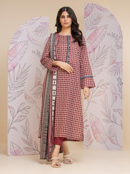 Edenrobe Maroon Printed Lawn 3 Piece Unstitched - EWU24A1-26426-3P