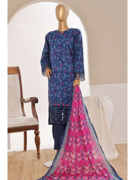 Sada Bahar Stitched 3 Piece Cutwork Emb Lawn Vol-04 Collection'2024-CW-11437-Navy Blue