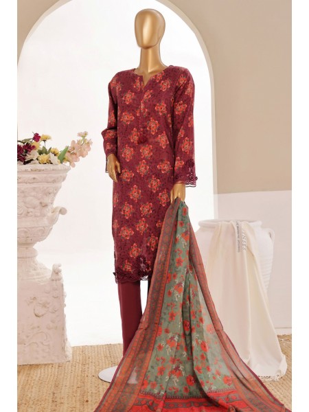 Sada Bahar Stitched 3 Piece Cutwork Emb Lawn Vol-04 Collection'2024-CW-11485-Maroon
