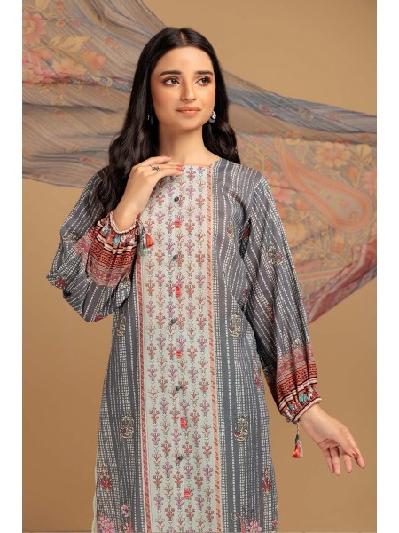 Bonanza Satrangi Mid SummerUnstitched 3 Piece Suit - Colour: Grey - Fabric: Lawn - Designcode: RSR233P13 - Collection: Summer Lawn 24