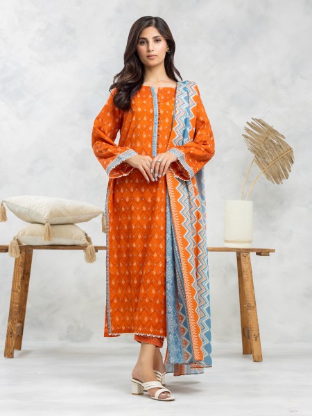 Edenrobe Mid Summer EWU24A1-28102-3P Unstitched Orange Printed Lawn 3 Piece