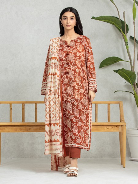Edenrobe Mid Summer EWU24A1-28202-3P Unstitched Rust Printed Lawn 3 Piece