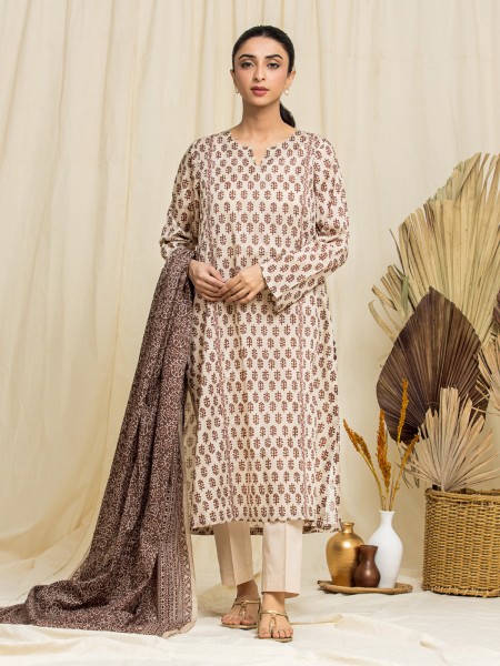 Edenrobe Mid Summer EWU24A1-29062-3P Unstitched Beige Printed Lawn 3 Piece