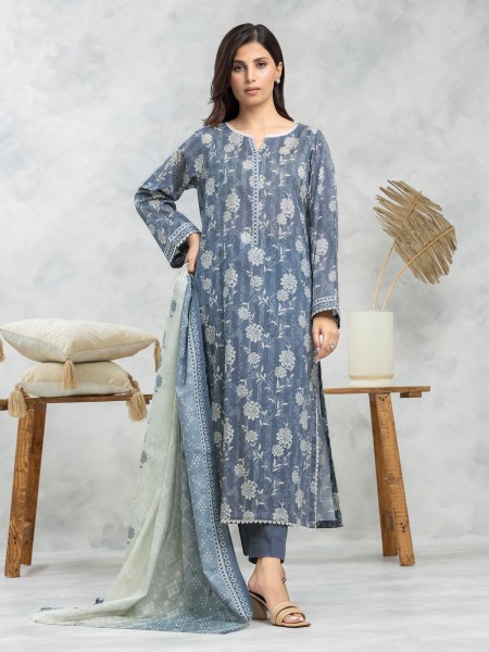 Edenrobe Mid Summer EWU24A1-29093-3P Unstitched Dark Grey Printed Lawn 3 Piece