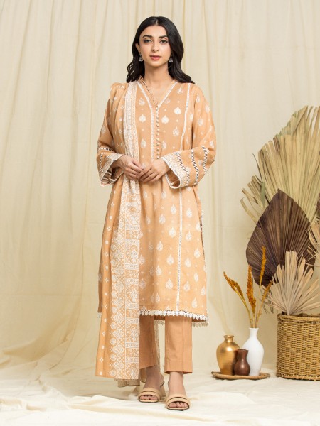 Edenrobe Mid Summer Peach Printed Lawn 3 Piece Unstitched EWU24A1-29073-3P