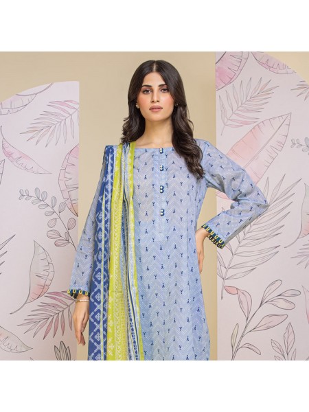 Edenrobe Mid Summer Sky Blue Printed Lawn 3 Piece Unstitched - EWU24A1-26427-3P