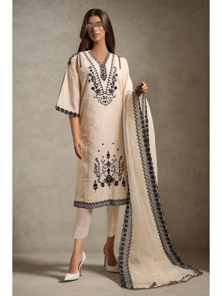 Saya Unstitched 3 Piece Suit - Fabric: Jacquard - Colour: White -Collection: Monochrome (2024) -Designcode: WUNS-4074