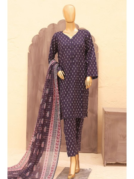 Bin Saeed Stitched 3 Piece Printed Lawn Vol-14 Collection'2024-SM-878-N Blue